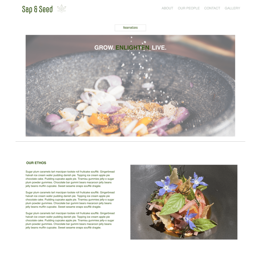 Homepage of a Vegan Restaurant website design